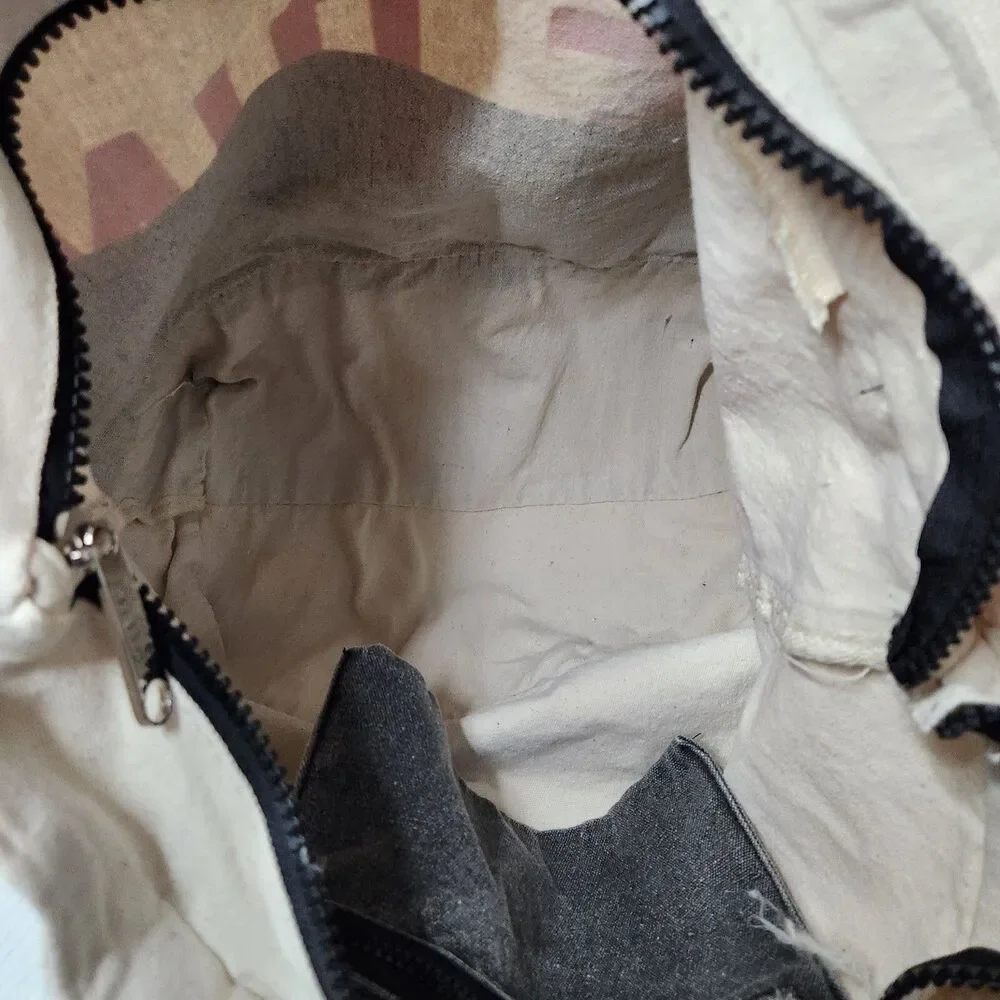 Victoria's Secret LOVE PINK Tote Bag Canvas/Gray Distressed Denim with Zipper